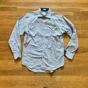 Lorenzo blue dark blue plaid no iron collared button-down shirt sz medium M b10